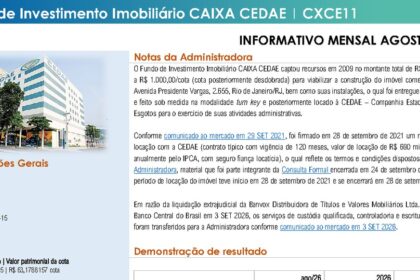 Capa do Relatório Gerencial de 08/2026 do CXCE11 (FUNDO DE INVESTIMENTO IMOBILIÁRIO CAIXA CEDAE RESPONSABILIDADE LIMITADA)