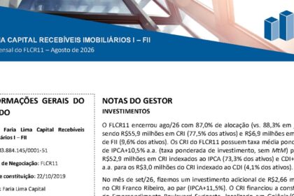 Capa do Relatório Gerencial de 08/2026 do FLCR11 (FARIA LIMA CAPITAL RECEBÍVEIS IMOBILIÁRIOS I - FUNDO DE INVESTIMENTO IMOBILIÁRIO RESPONSABILIDADE LI)