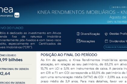 Capa do Relatório Gerencial de 08/2026 do KNCR11 (KINEA RENDIMENTOS IMOBILIÁRIOS FUNDO DE INVESTIMENTO IMOBILIÁRIO RESPONSABILIDADE LIMITADA)