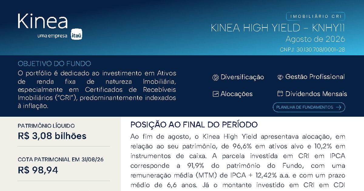Capa do Relatório Gerencial de 08/2026 do KNHY11 (KINEA HIGH YIELD CRI FUNDO DE INVESTIMENTO IMOBILIÁRIO RESPONSABILIDADE LIMITADA)