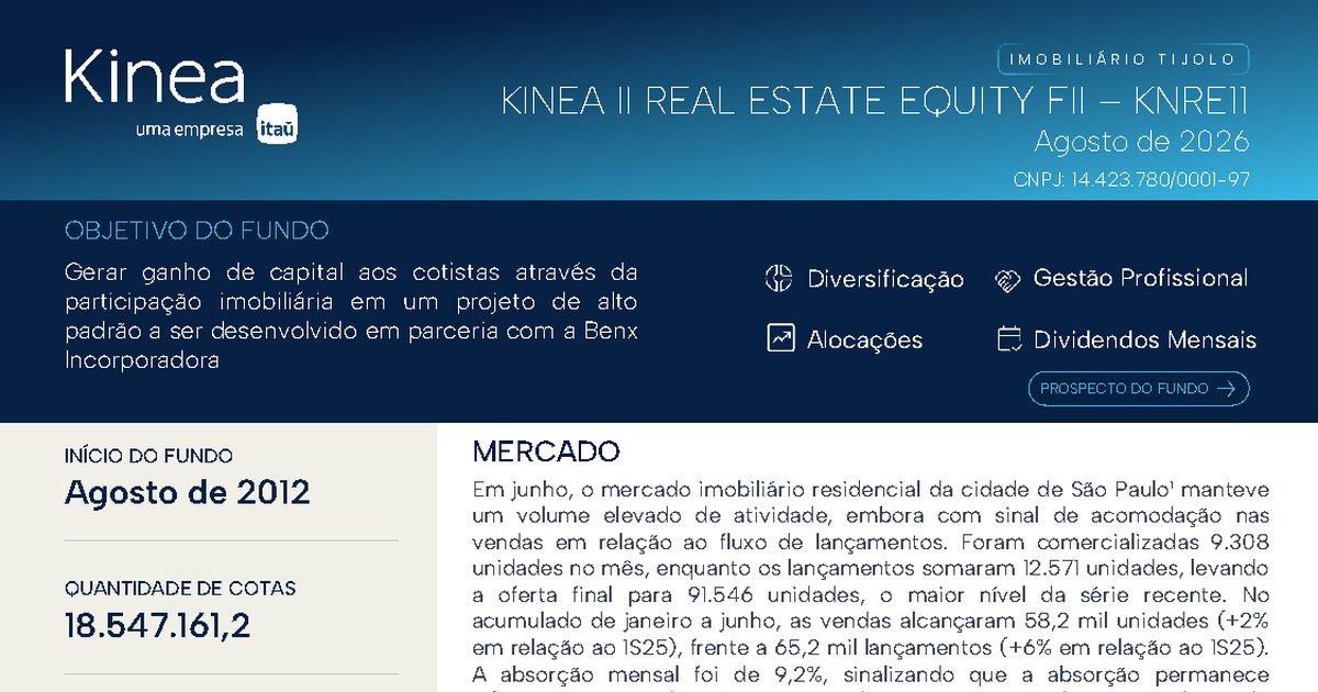 Capa do Relatório Gerencial de 08/2026 do KNRE11 (KINEA II REAL ESTATE EQUITY FUNDO DE INVESTIMENTO IMOBILIÁRIO RESPONSABILIDADE LIMITADA)