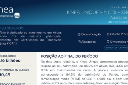 Capa do Relatório Gerencial de 08/2026 do KNUQ11 (KINEA UNIQUE HY CDI FUNDO DE INVESTIMENTO IMOBILIÁRIO RESPONSABILIDADE LIMITADA)