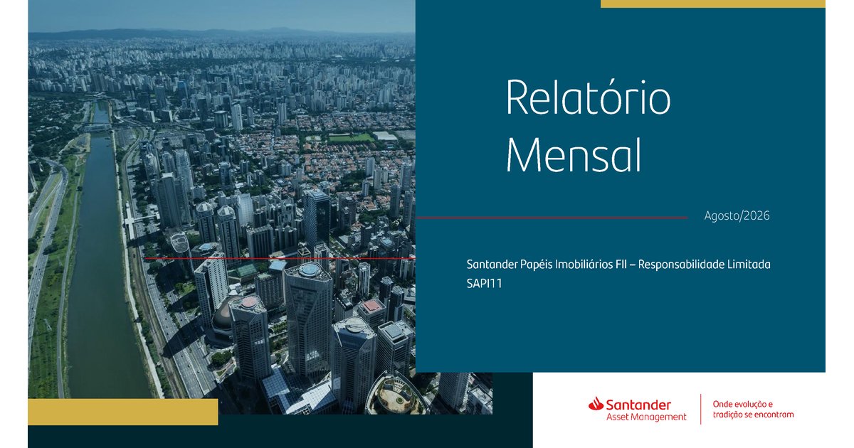 Capa do Relatório Gerencial de 08/2026 do SAPI11 (SANTANDER PAPÉIS IMOBILIÁRIOS FUNDO DE INVESTIMENTO IMOBILIÁRIO - RESP LIMITADA)