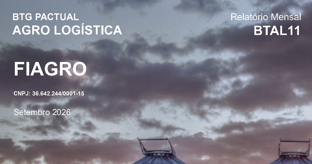 Capa do Relatório Gerencial de 09/2026 do BTAL11 (BTG PACTUAL AGRO LOGÍSTICA FIAGRO RESPONSABILIDADE LIMITADA)