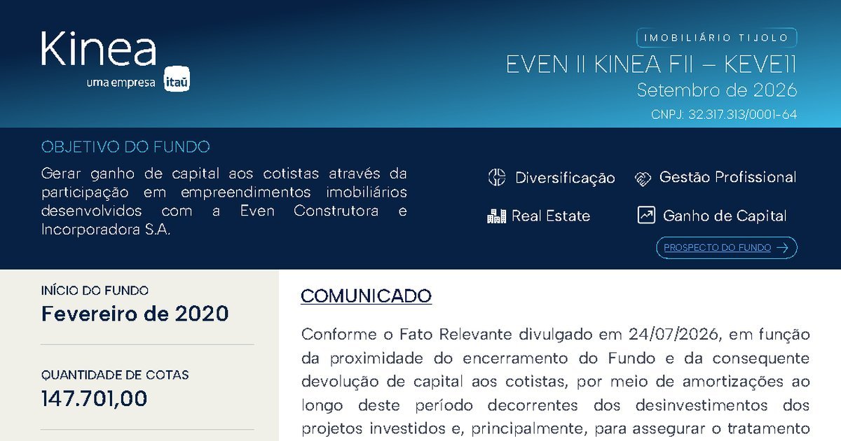 Capa do Relatório Gerencial de 09/2026 do KEVE11 (EVEN II KINEA FUNDO DE INVESTIMENTO IMOBILIÁRIO RESPONSABILIDADE LIMITADA)