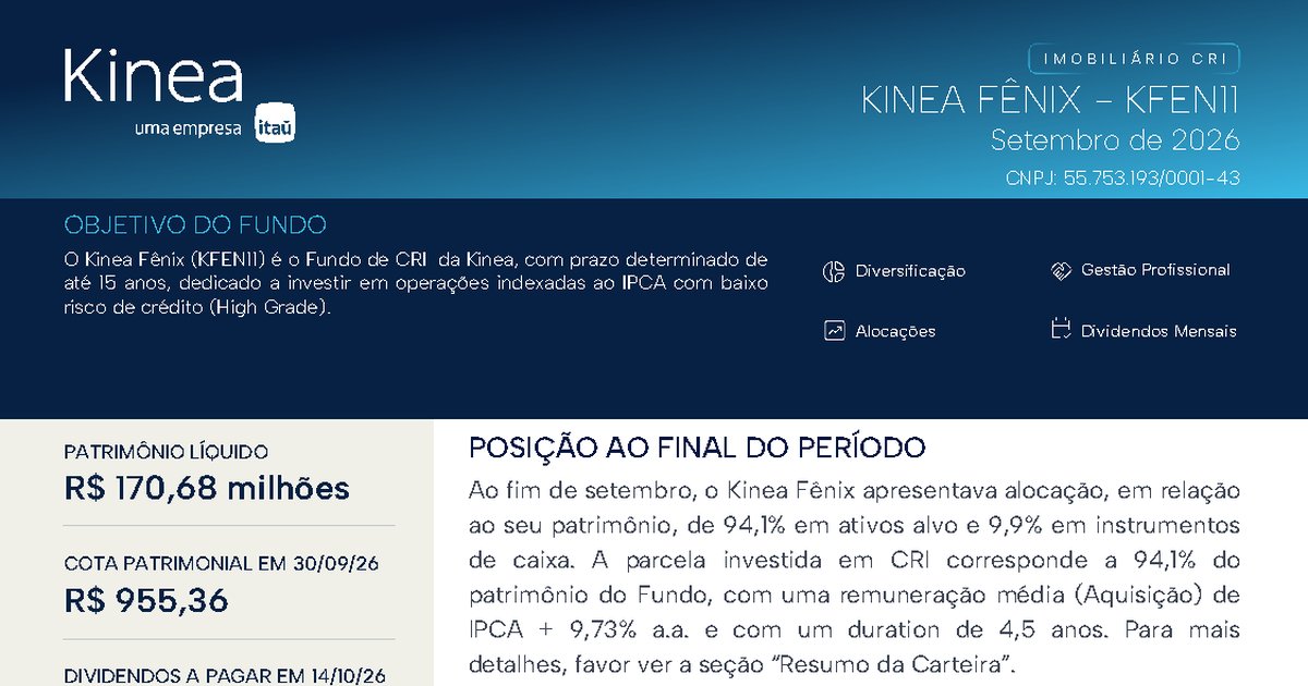 Capa do Relatório Gerencial de 09/2026 do KFEN11 (KINEA FÊNIX FUNDO DE INVESTIMENTO IMOBILIÁRIO - RESPONSABILIDADE LIMITADA)