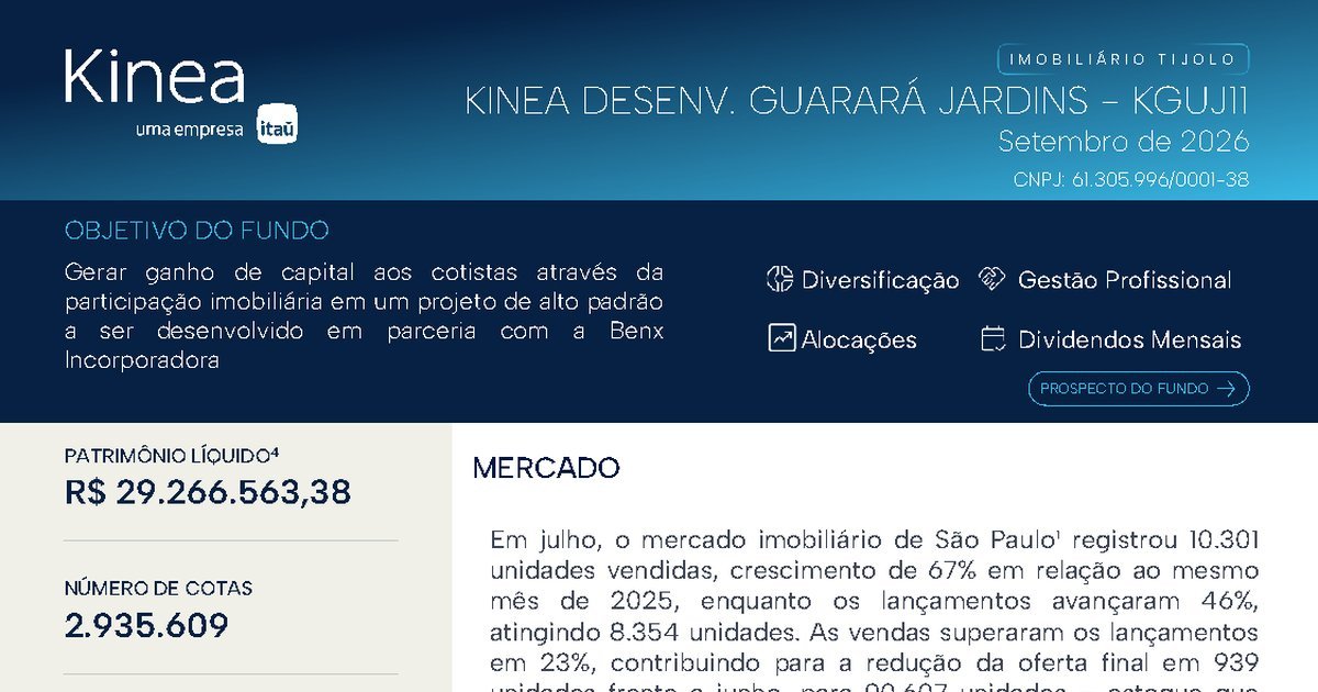 Capa do Relatório Gerencial de 09/2026 do KGUJ11 (KINEA DESENVOLVIMENTO GUARARÁ JARDINS FUNDO DE INVESTIMENTO IMOBILIÁRIO RESPONSABILIDADE LIMITADA)