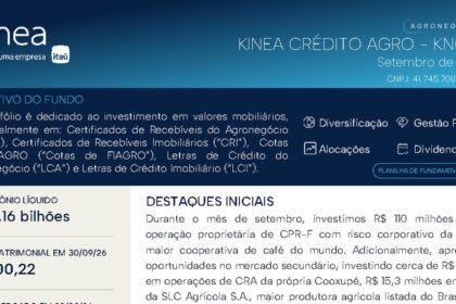 Capa do Relatório Gerencial de 09/2026 do KNCA11 (KINEA CRÉDITO AGRO FIAGRO - RESPONSABILIDADE LIMITADA)