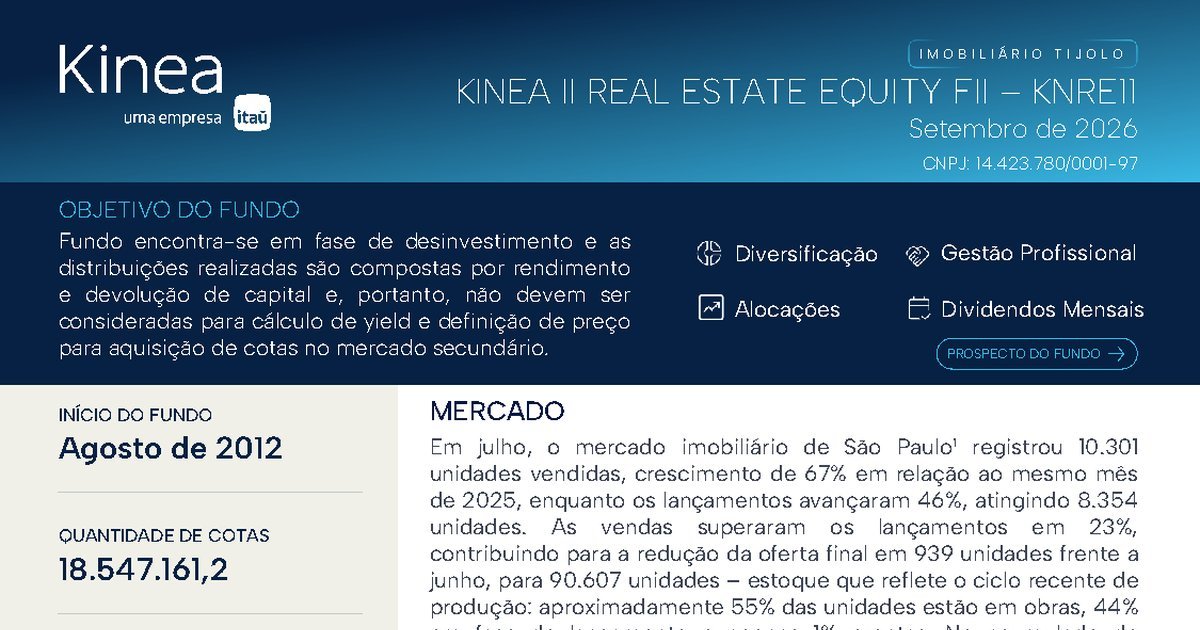 Capa do Relatório Gerencial de 09/2026 do KNRE11 (KINEA II REAL ESTATE EQUITY FUNDO DE INVESTIMENTO IMOBILIÁRIO RESPONSABILIDADE LIMITADA)