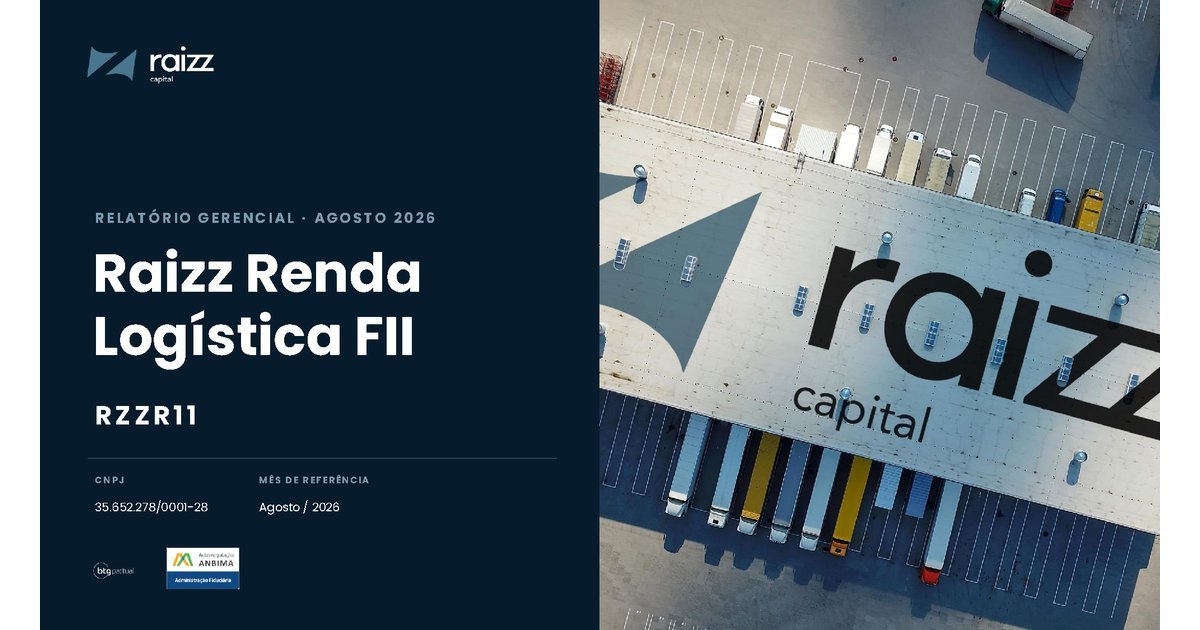 Capa do Relatório Gerencial de 08/2026 do RZZR11 (RAIZZ RENDA LOGÍSTICA FUNDO DE INVESTIMENTO IMOBILIÁRIO RESPONSABILIDADE LIMITADA)