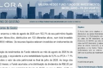 Capa do Relatório Gerencial de 08/2026 do VGHF11 (VALORA HEDGE FUND FUNDO DE INVESTIMENTO IMOBILIÁRIO DE RESPONSABILIDADE LIMITADA)