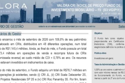 Capa do Relatório Gerencial de 09/2026 do VGIP11 (VALORA CRI ÍNDICE DE PREÇO FUNDO DE INVESTIMENTO IMOBILIÁRIO - FII RESPONSABILIDADE LIMITADA)
