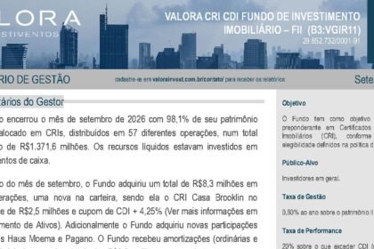 Capa do Relatório Gerencial de 09/2026 do VGIR11 (VALORA CRI CDI FUNDO DE INVESTIMENTO IMOBILIÁRIO - FII RESPONSABILIDADE LIMITADA)