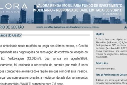 Capa do Relatório Gerencial de 08/2026 do VGRI11 (VALORA RENDA IMOBILIÁRIA FUNDO DE INVESTIMENTO IMOBILIÁRIO RESPONSABILIDADE LIMITADA)